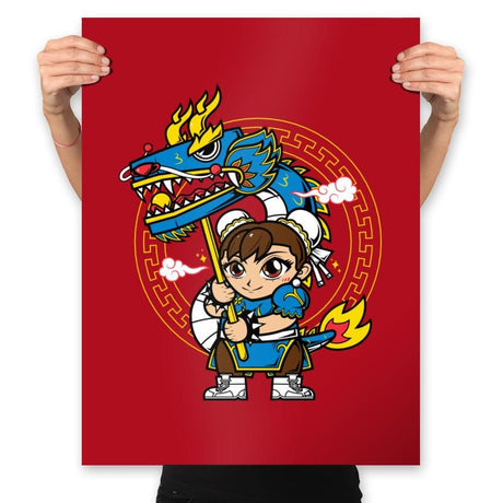 The Blue Dragon Dancer - Prints Posters RIPT Apparel 18x24 / Red