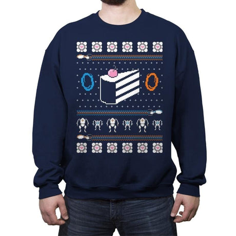 The Christmas Cake is a Lie - Crew Neck Sweatshirt Crew Neck Sweatshirt RIPT Apparel Small / Navy