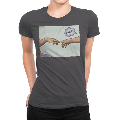 The Creation of a Joke! - Womens Premium T-Shirts RIPT Apparel Small / Heavy Metal