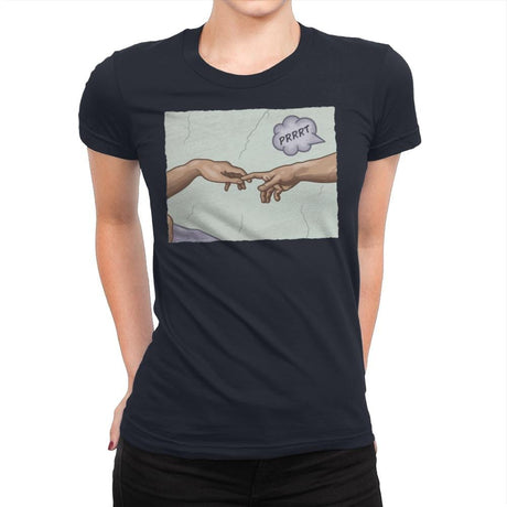 The Creation of a Joke! - Womens Premium T-Shirts RIPT Apparel Small / Midnight Navy