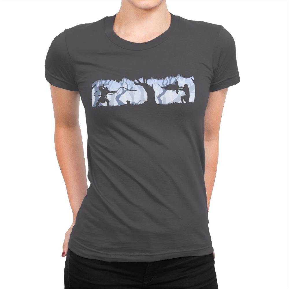 The Duel - Womens Premium T-Shirts RIPT Apparel Small / Heavy Metal