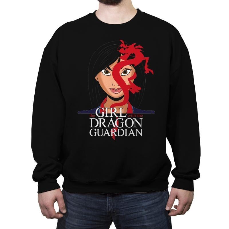 The Girl With The Dragon Guardian - Crew Neck Sweatshirt Crew Neck Sweatshirt RIPT Apparel Small / Black