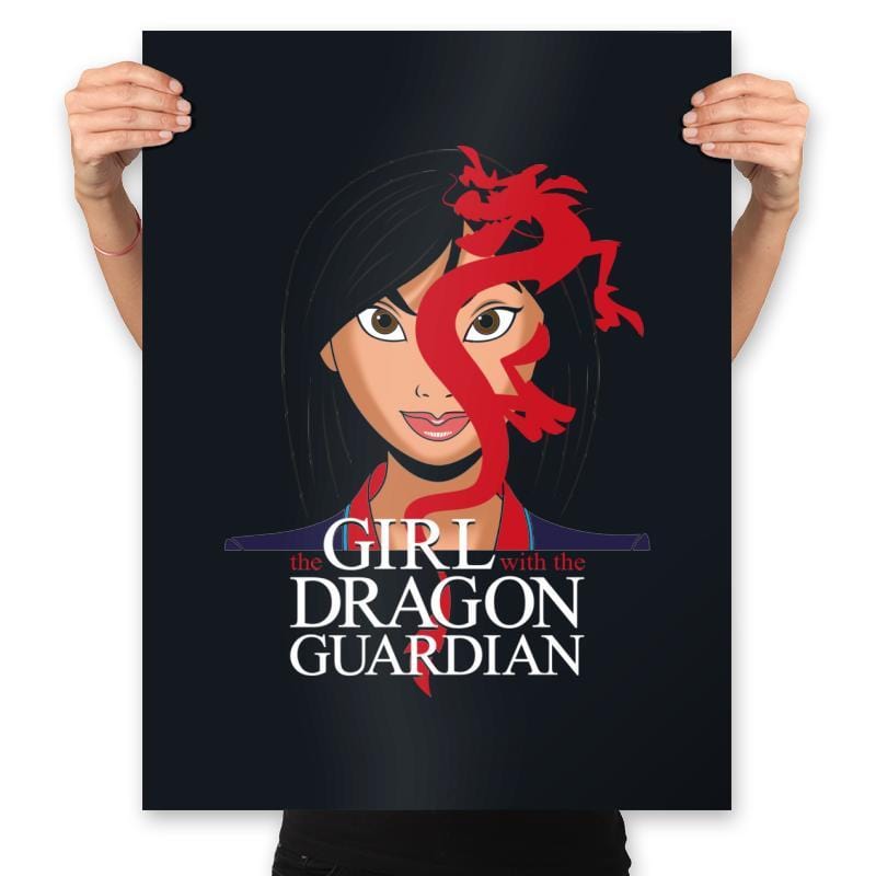 The Girl With The Dragon Guardian - Prints Posters RIPT Apparel 18x24 / Black