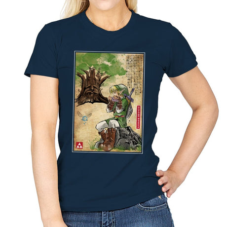 The Great Deku Woodblock - Womens T-Shirts RIPT Apparel Small / Navy