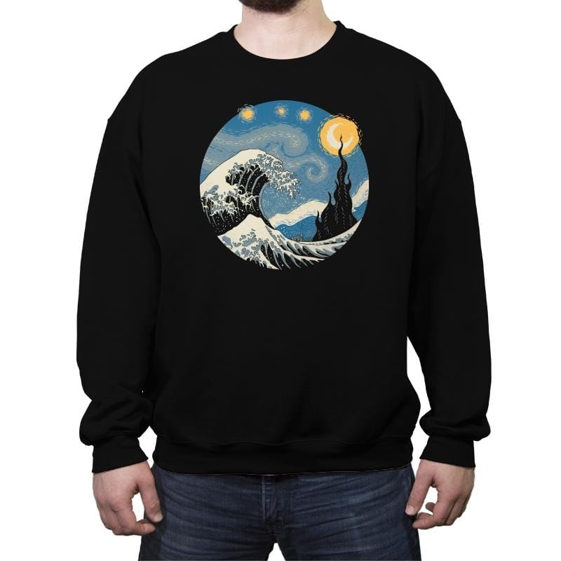 The Great Starry Wave - Crew Neck Sweatshirt Crew Neck Sweatshirt RIPT Apparel Small / Black