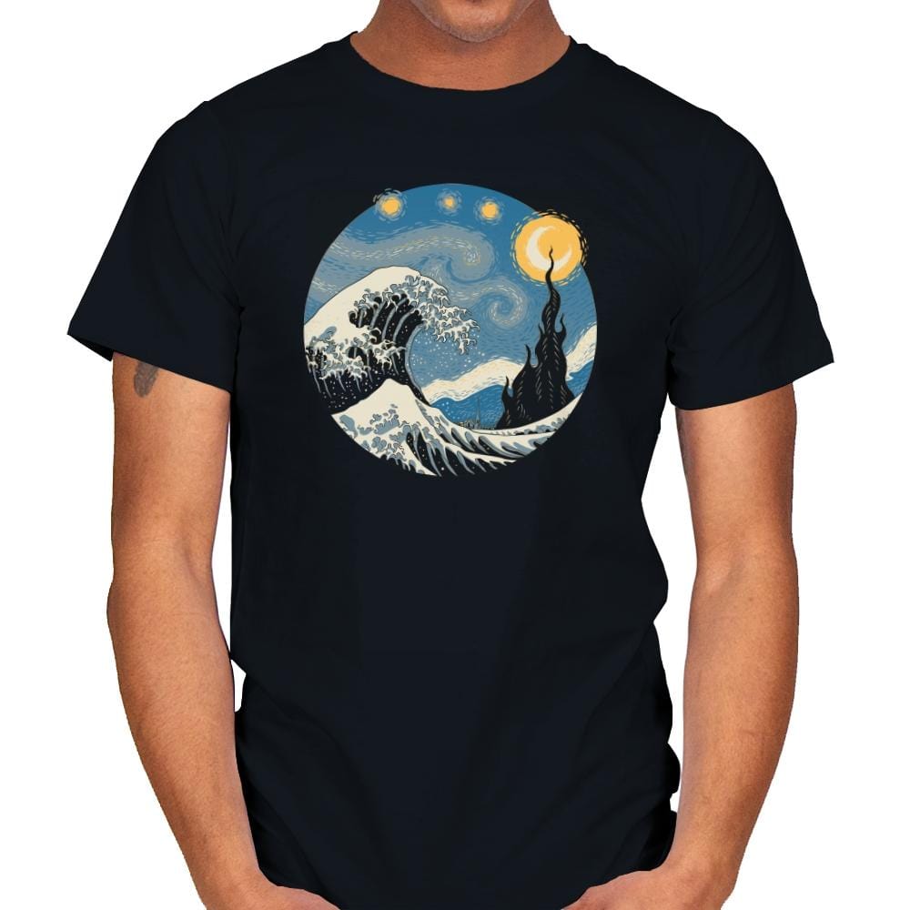 The Great Starry Wave - Mens T-Shirts RIPT Apparel Small / Black