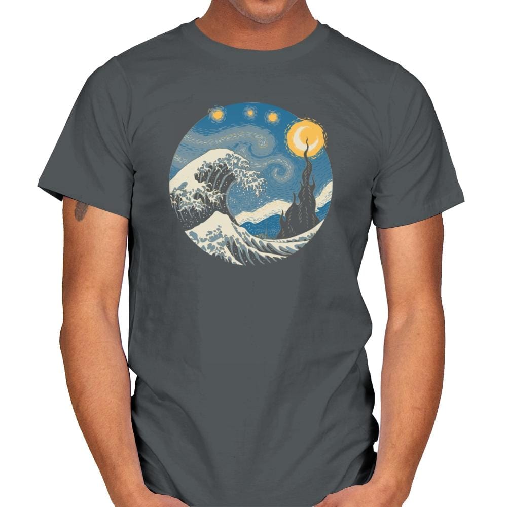 The Great Starry Wave - Mens T-Shirts RIPT Apparel Small / Charcoal