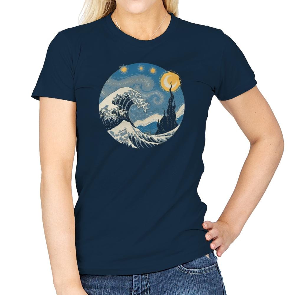 The Great Starry Wave - Womens T-Shirts RIPT Apparel Small / Navy