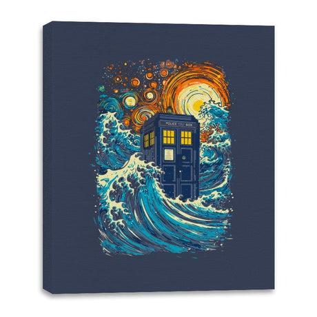 The Great Wave and The Tardis - Canvas Wraps Canvas Wraps RIPT Apparel 16x20 / Navy