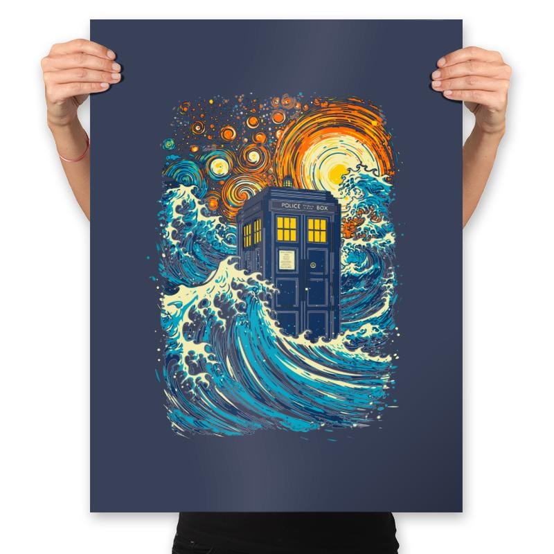The Great Wave and The Tardis - Prints Posters RIPT Apparel 18x24 / Navy