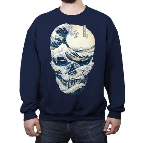 The Great Wave of Skull - Crew Neck Sweatshirt Crew Neck Sweatshirt RIPT Apparel Small / Navy