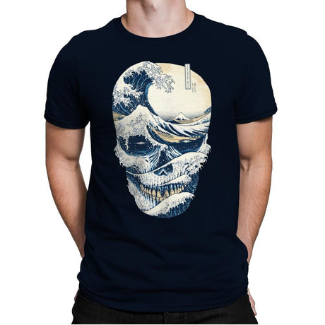 The Great Wave of Skull - Mens Premium T-Shirts RIPT Apparel Small / Midnight Navy