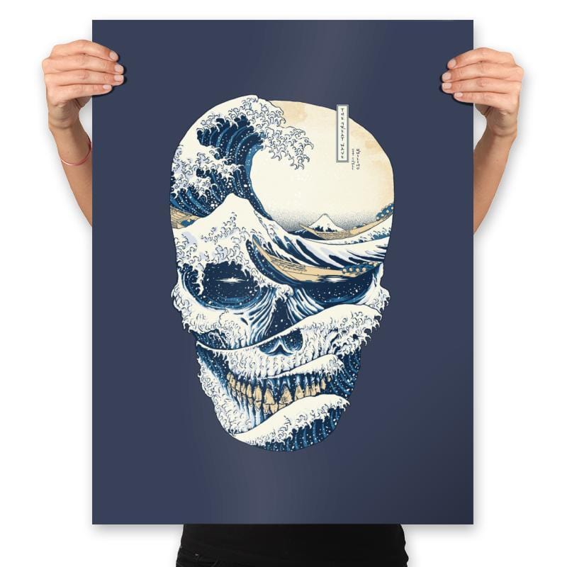 The Great Wave of Skull - Prints Posters RIPT Apparel 18x24 / Navy
