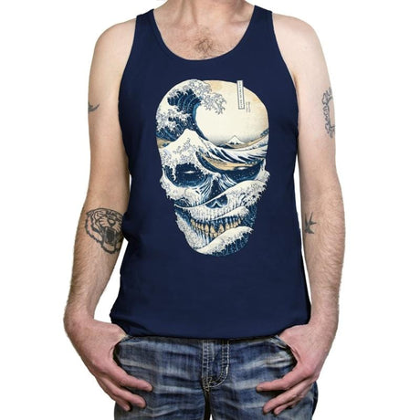 The Great Wave of Skull - Tanktop Tanktop RIPT Apparel X-Small / Navy