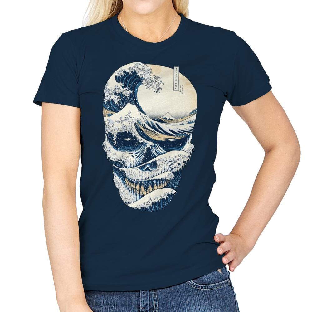 The Great Wave of Skull - Womens T-Shirts RIPT Apparel Small / Navy