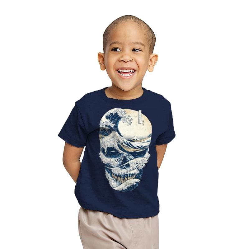 The Great Wave of Skull - Youth T-Shirts RIPT Apparel X-small / Navy