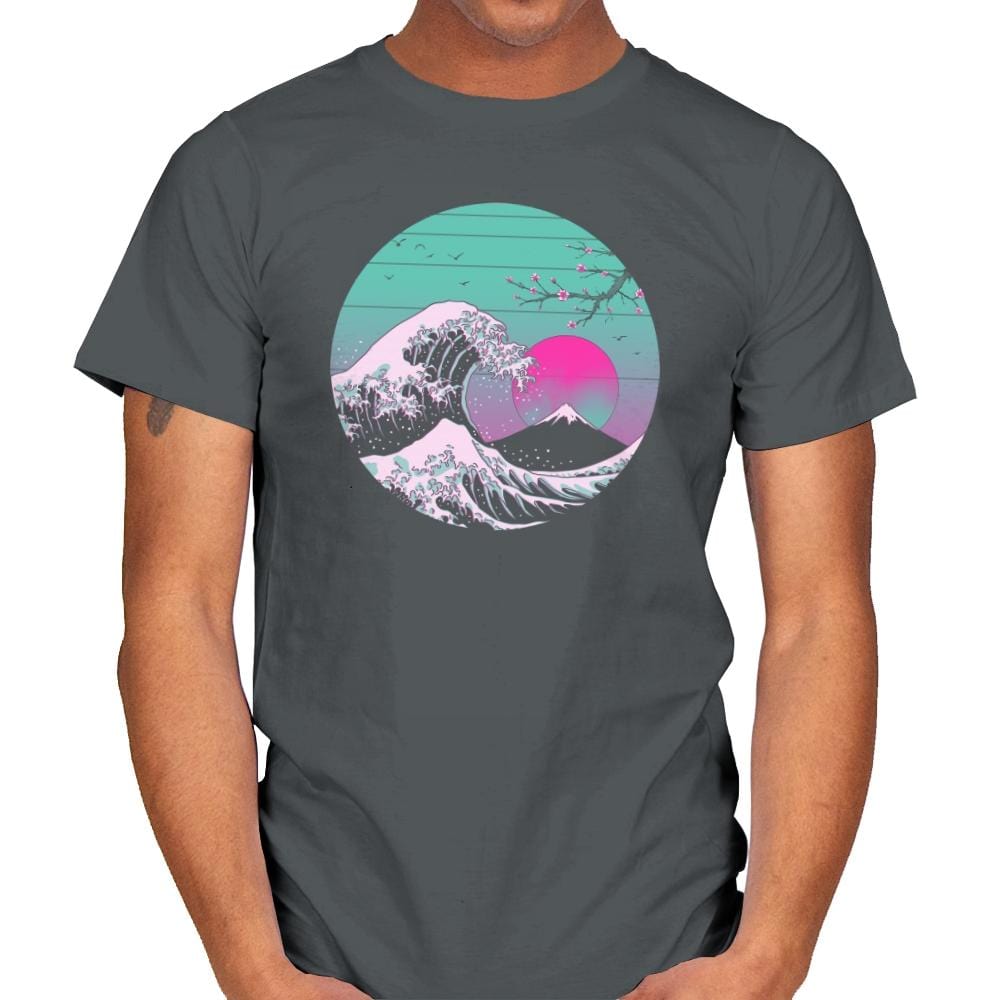 The Great Wave Vapor Aesthetics - Mens T-Shirts RIPT Apparel Small / Charcoal