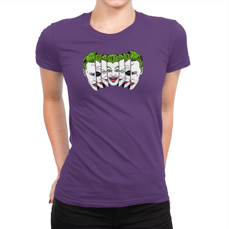 The Joke Has Many Faces Exclusive - Womens Premium T-Shirts RIPT Apparel Small / Purple Rush