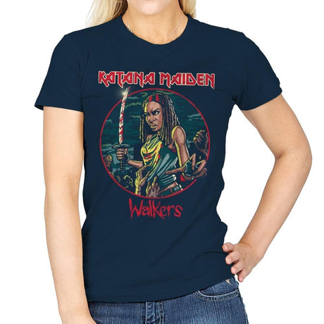 The Katana Maiden - Record Collector - Womens T-Shirts RIPT Apparel Small / Navy