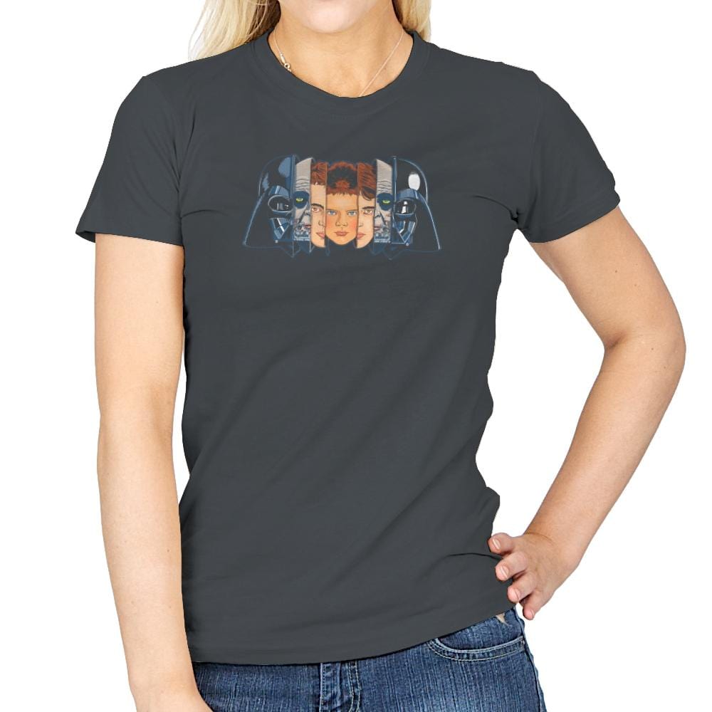 The Many Faces Of Vader Exclusive - Womens T-Shirts RIPT Apparel Small / Charcoal