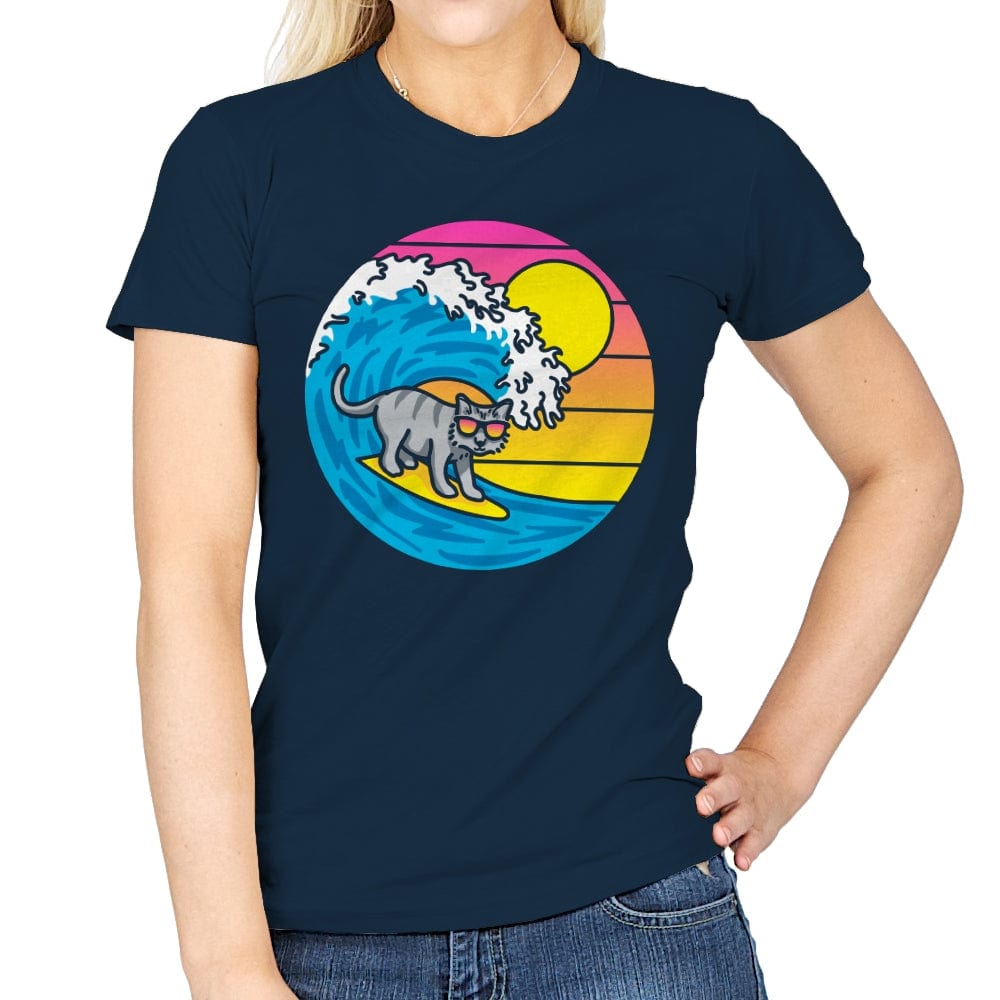 The Purrfect Wave - Womens T-Shirts RIPT Apparel Small / Navy