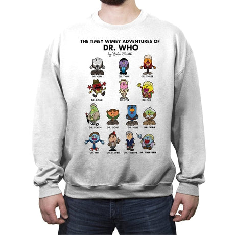 The Timey Wimey Adventures of the Doctor - Crew Neck Sweatshirt Crew Neck Sweatshirt RIPT Apparel Small / White