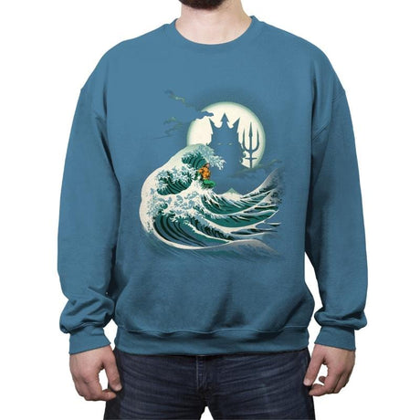 The Wave of Atlantis - Crew Neck Sweatshirt Crew Neck Sweatshirt RIPT Apparel Small / Indigo Blue
