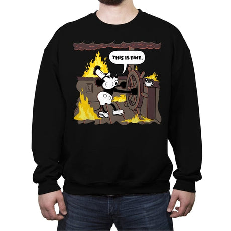 This is Fine - Steamboat Willie - Crew Neck Sweatshirt Crew Neck Sweatshirt RIPT Apparel Small / Black