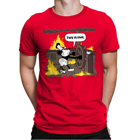 This is Fine - Steamboat Willie - Mens Premium T-Shirts RIPT Apparel Small / Red