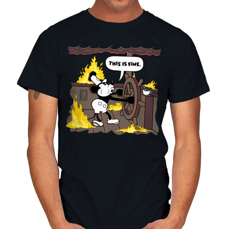 This is Fine - Steamboat Willie - Mens T-Shirts RIPT Apparel Small / Black