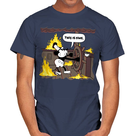 This is Fine - Steamboat Willie - Mens T-Shirts RIPT Apparel Small / Navy