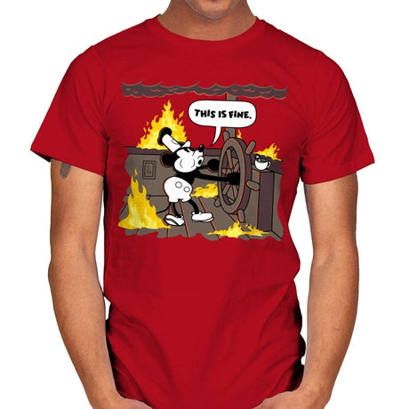 This is Fine - Steamboat Willie - Mens T-Shirts RIPT Apparel Small / Red