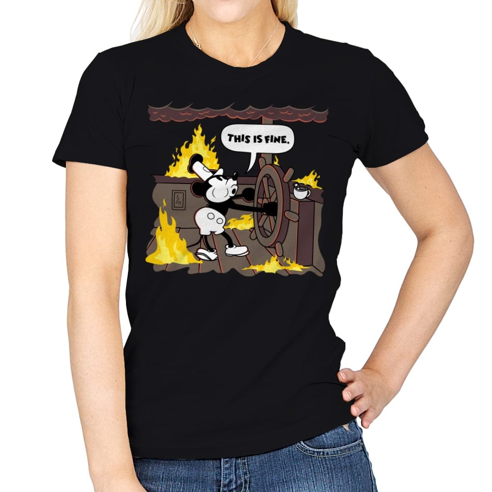 This is Fine - Steamboat Willie - Womens T-Shirts RIPT Apparel Small / Black