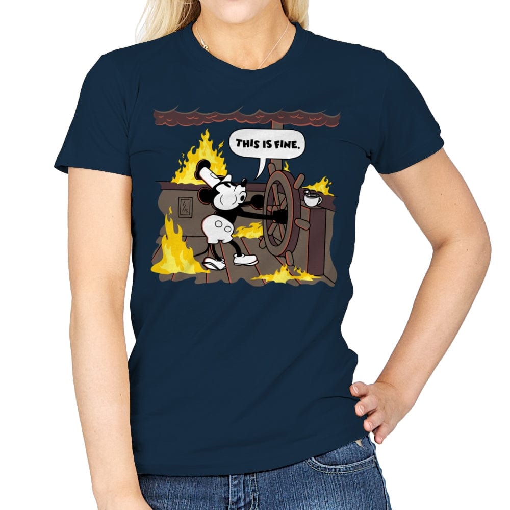 This is Fine - Steamboat Willie - Womens T-Shirts RIPT Apparel Small / Navy