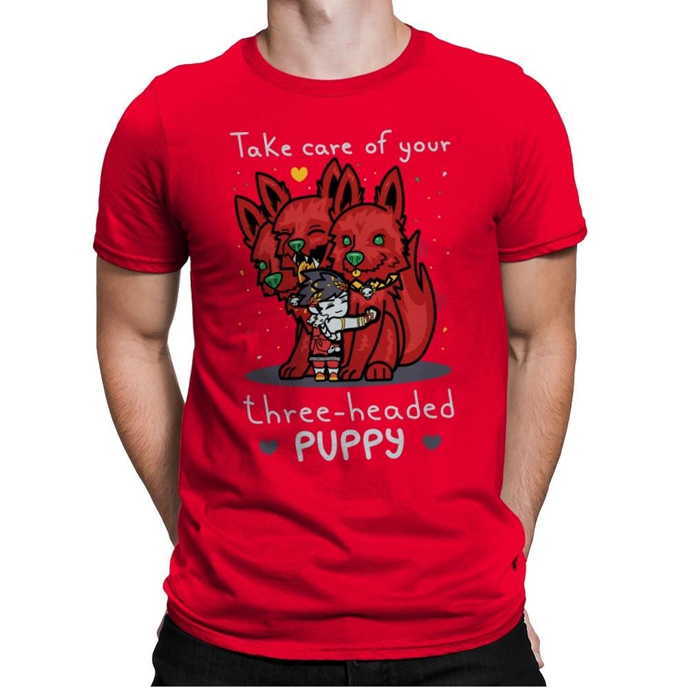 Three-Headed Puppy - Mens Premium T-Shirts RIPT Apparel Small / Red