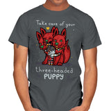Three-Headed Puppy - Mens T-Shirts RIPT Apparel Small / Charcoal