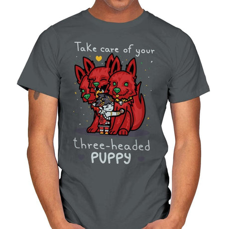 Three-Headed Puppy - Mens T-Shirts RIPT Apparel Small / Charcoal