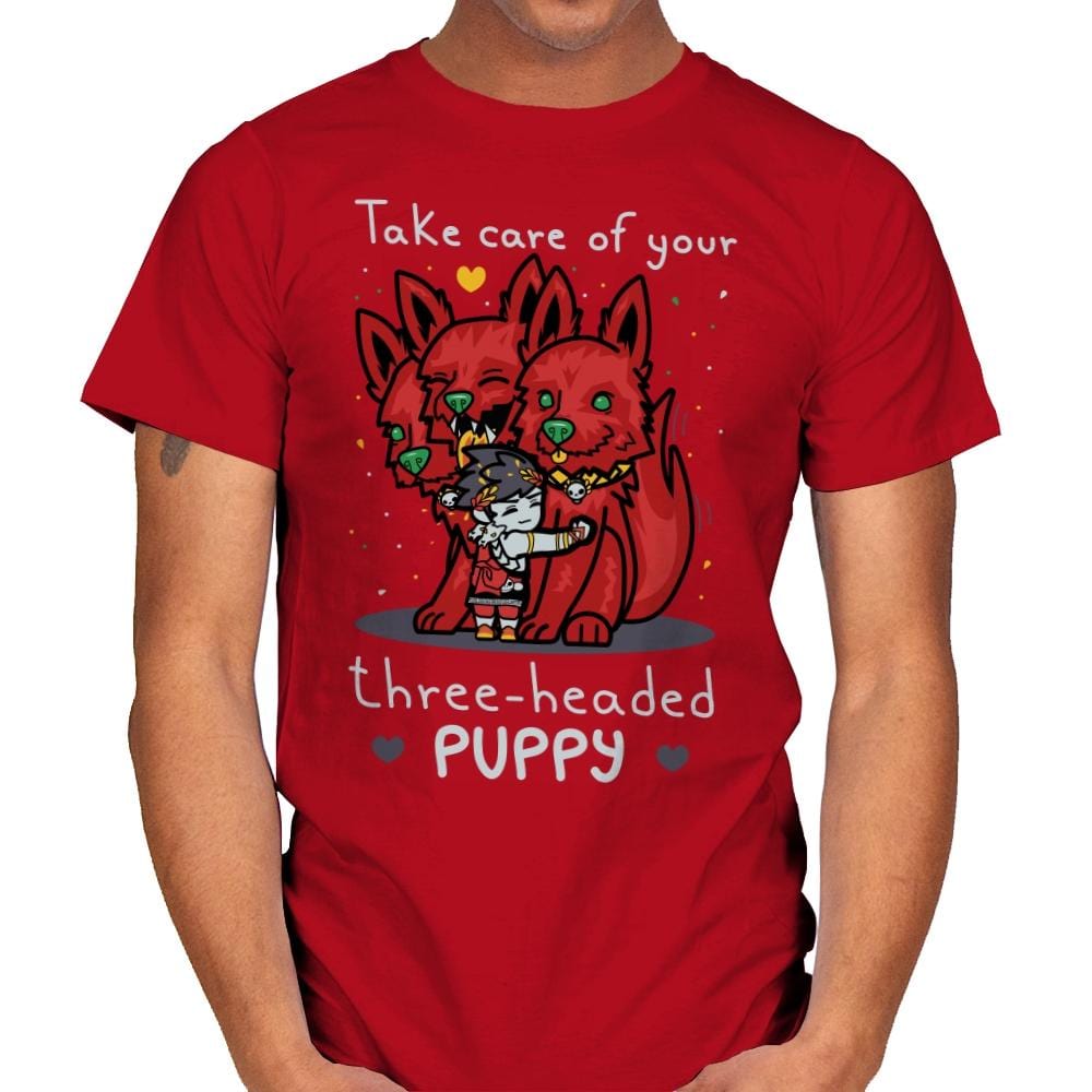 Three-Headed Puppy - Mens T-Shirts RIPT Apparel Small / Red