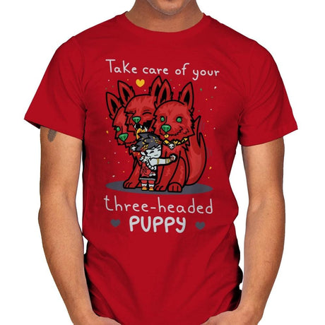 Three-Headed Puppy - Mens T-Shirts RIPT Apparel Small / Red