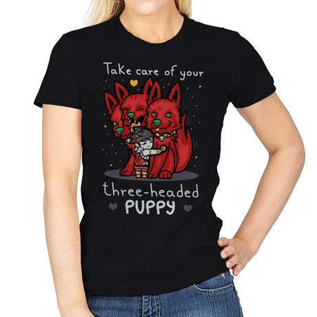 Three-Headed Puppy - Womens T-Shirts RIPT Apparel Small / Black
