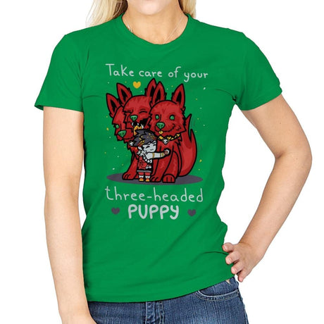 Three-Headed Puppy - Womens T-Shirts RIPT Apparel Small / Irish Green