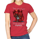 Three-Headed Puppy - Womens T-Shirts RIPT Apparel Small / Red