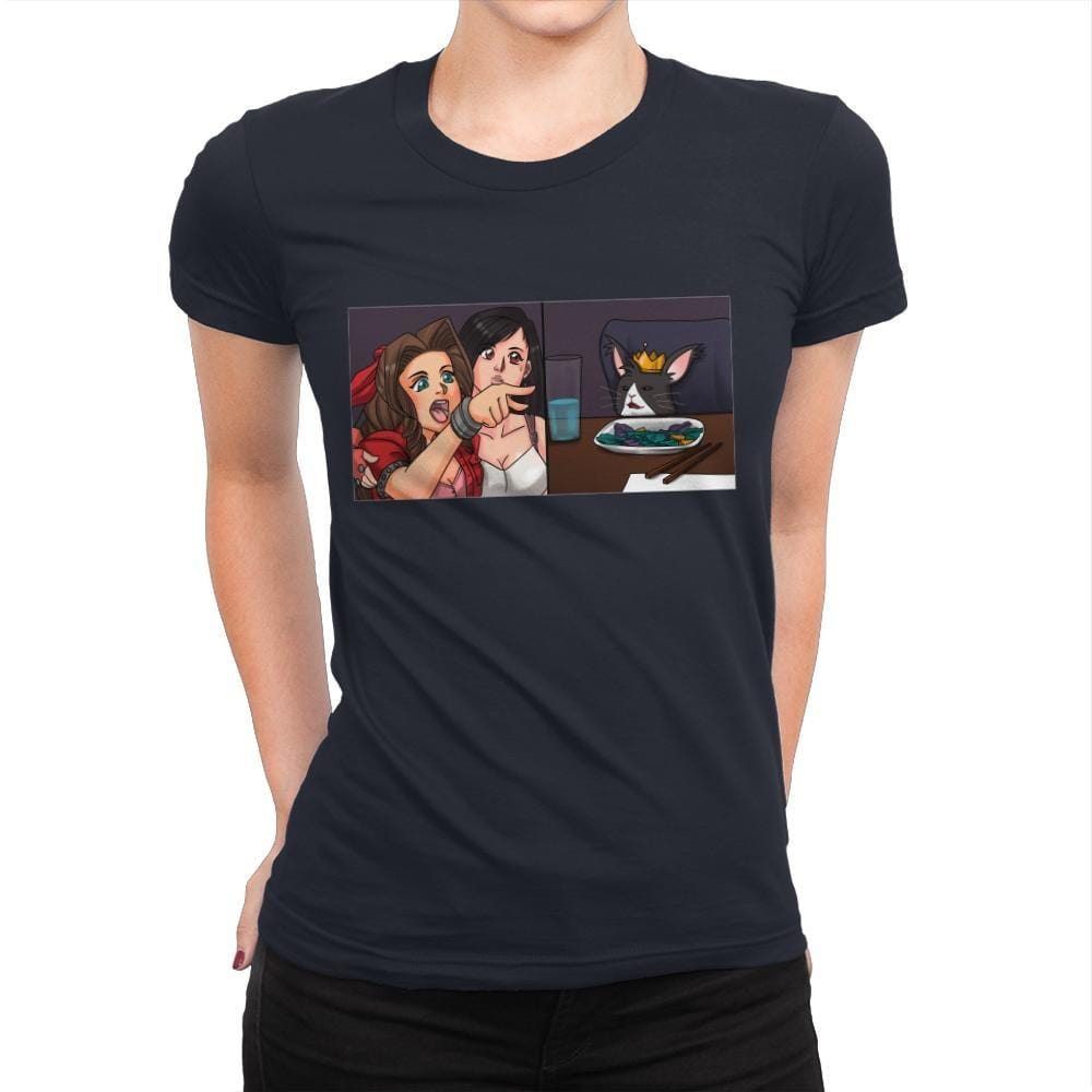 Tifa Yelling At A Cait Sith - Womens Premium T-Shirts RIPT Apparel Small / Midnight Navy