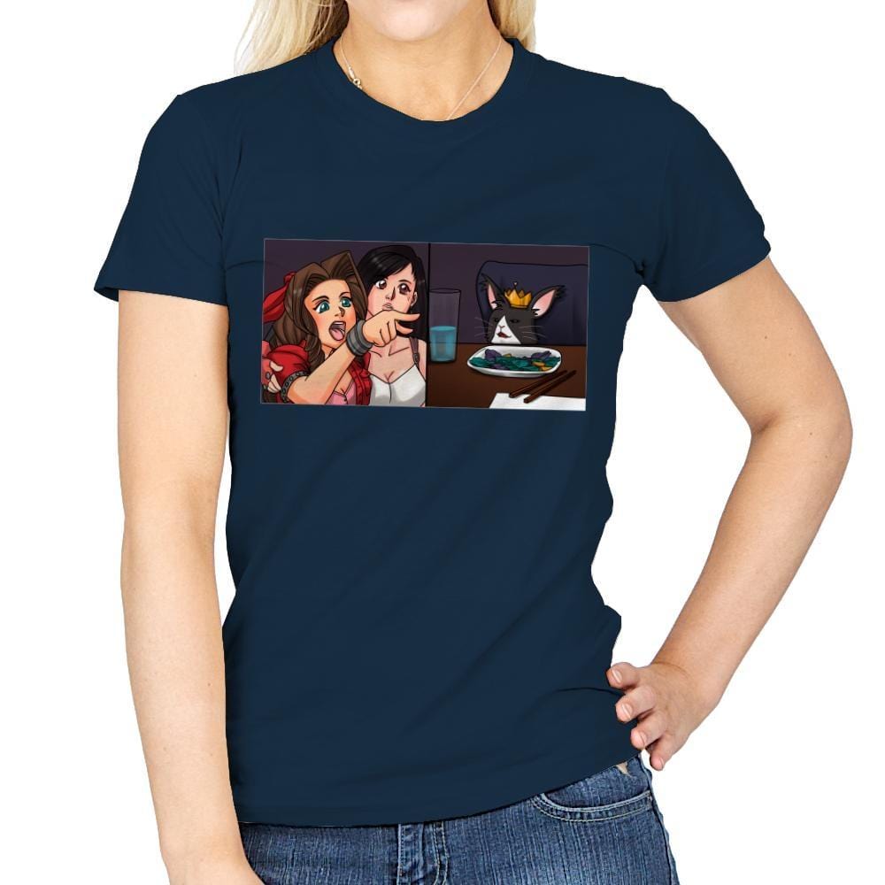 Tifa Yelling At A Cait Sith - Womens T-Shirts RIPT Apparel Small / Navy