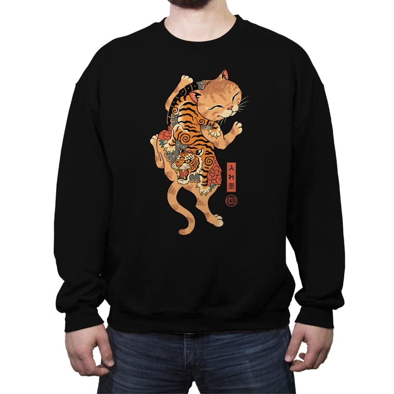 Tiger Cat Irezumi - Crew Neck Sweatshirt Crew Neck Sweatshirt RIPT Apparel Small / Black