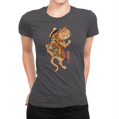 Tiger Cat Irezumi - Womens Premium T-Shirts RIPT Apparel Small / Heavy Metal