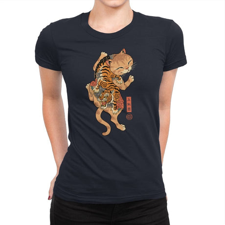 Tiger Cat Irezumi - Womens Premium T-Shirts RIPT Apparel Small / Midnight Navy