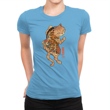 Tiger Cat Irezumi - Womens Premium T-Shirts RIPT Apparel Small / Turquoise