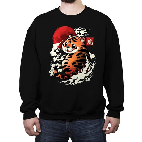 Tiger Red Sun - Crew Neck Sweatshirt Crew Neck Sweatshirt RIPT Apparel Small / Black
