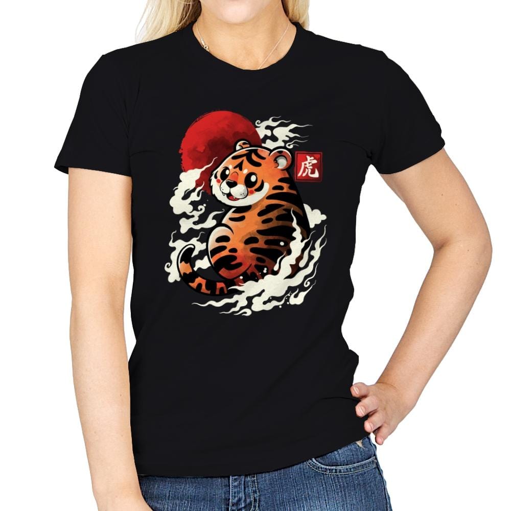 Tiger Red Sun - Womens T-Shirts RIPT Apparel Small / Black